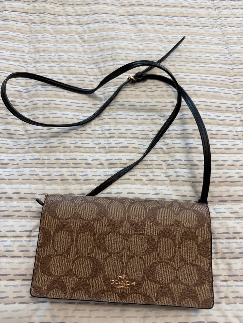 Coach Brown Signature Canvas Crossbody with Black Strap - Never used